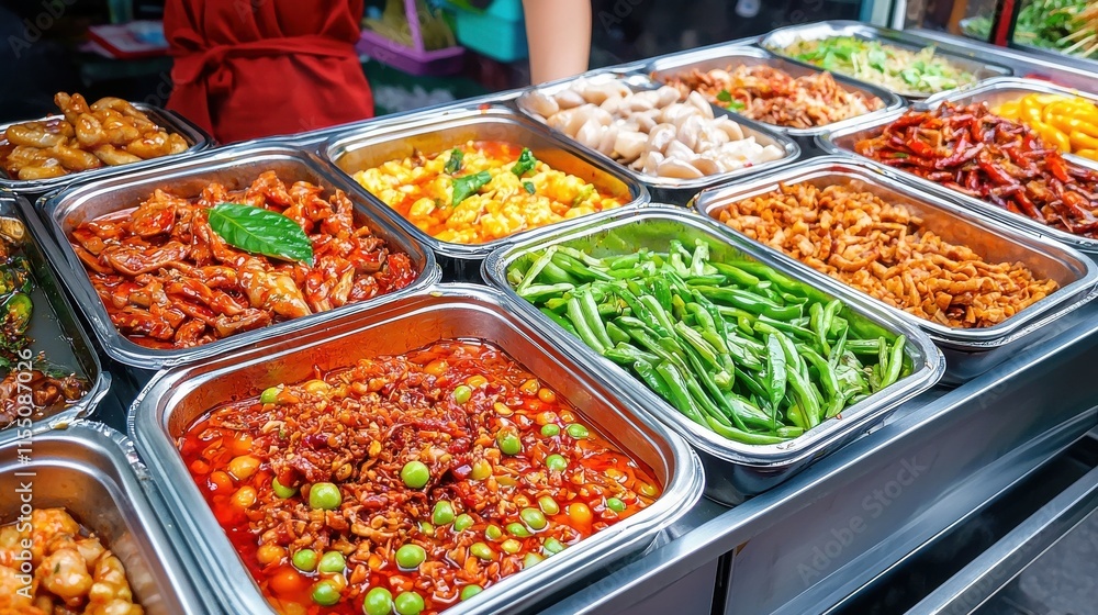 Traditional serving dishes with Indian cuisine